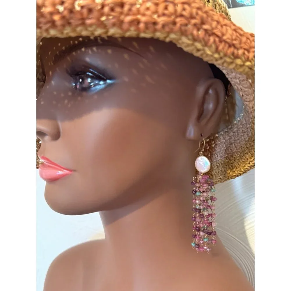 Ruby/Pearl‎ Dangle Earrings